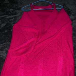 Hot pink, cold shoulder, tunic sweater❤️